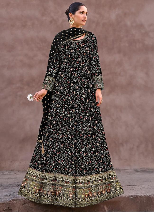 Georgette Black Wedding Wear Sequins Work Readymade Gown With Dupatta